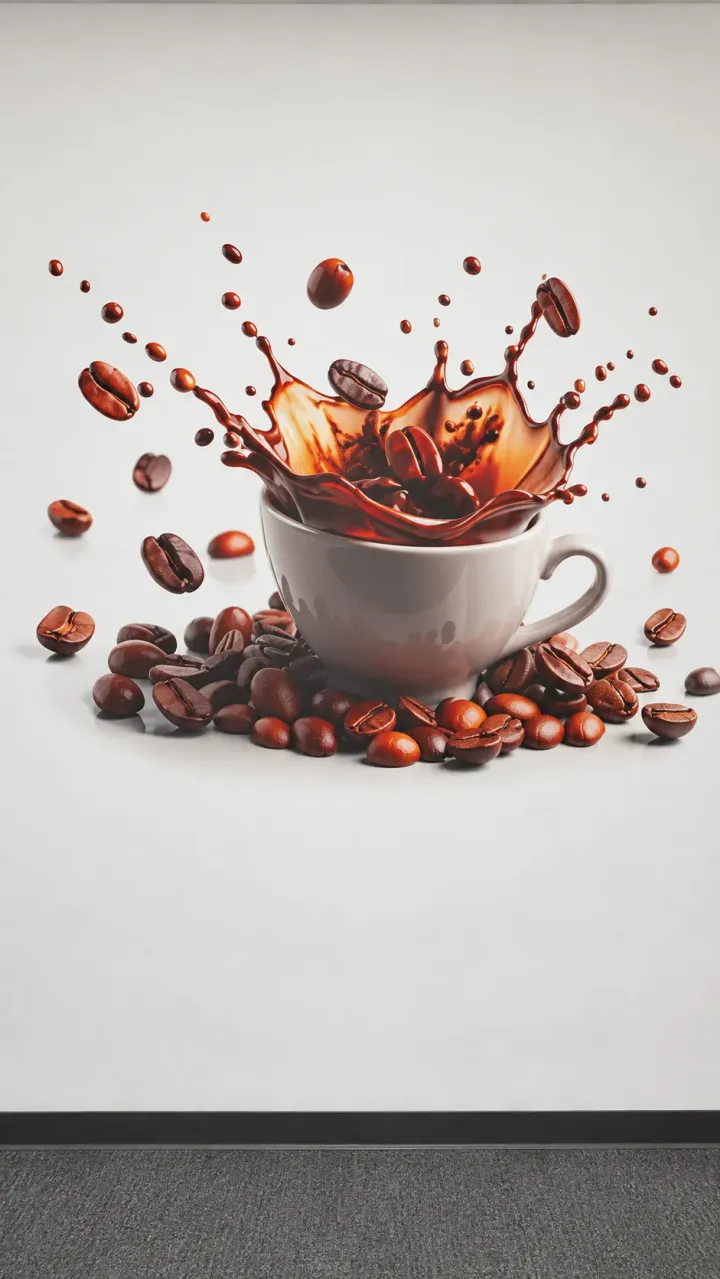 Impression murale détourée d’une tasse de café et de gouttelettes, sans fond, à Hadera