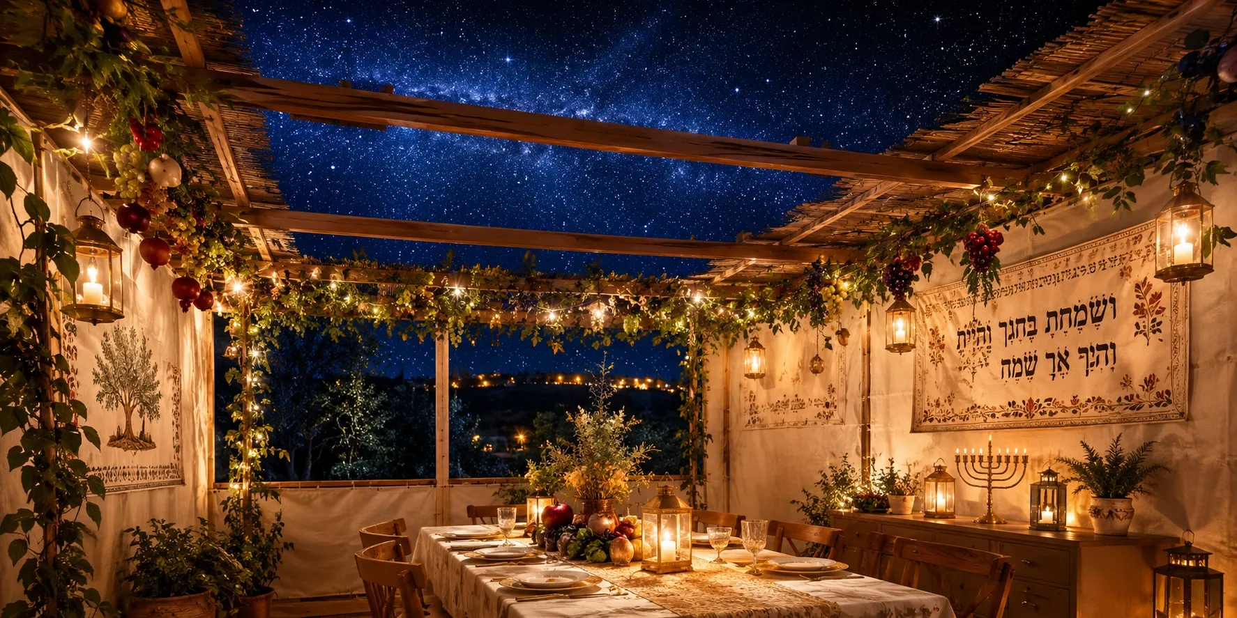 Monde juif — Souccah étoilée, table de fête · nuit